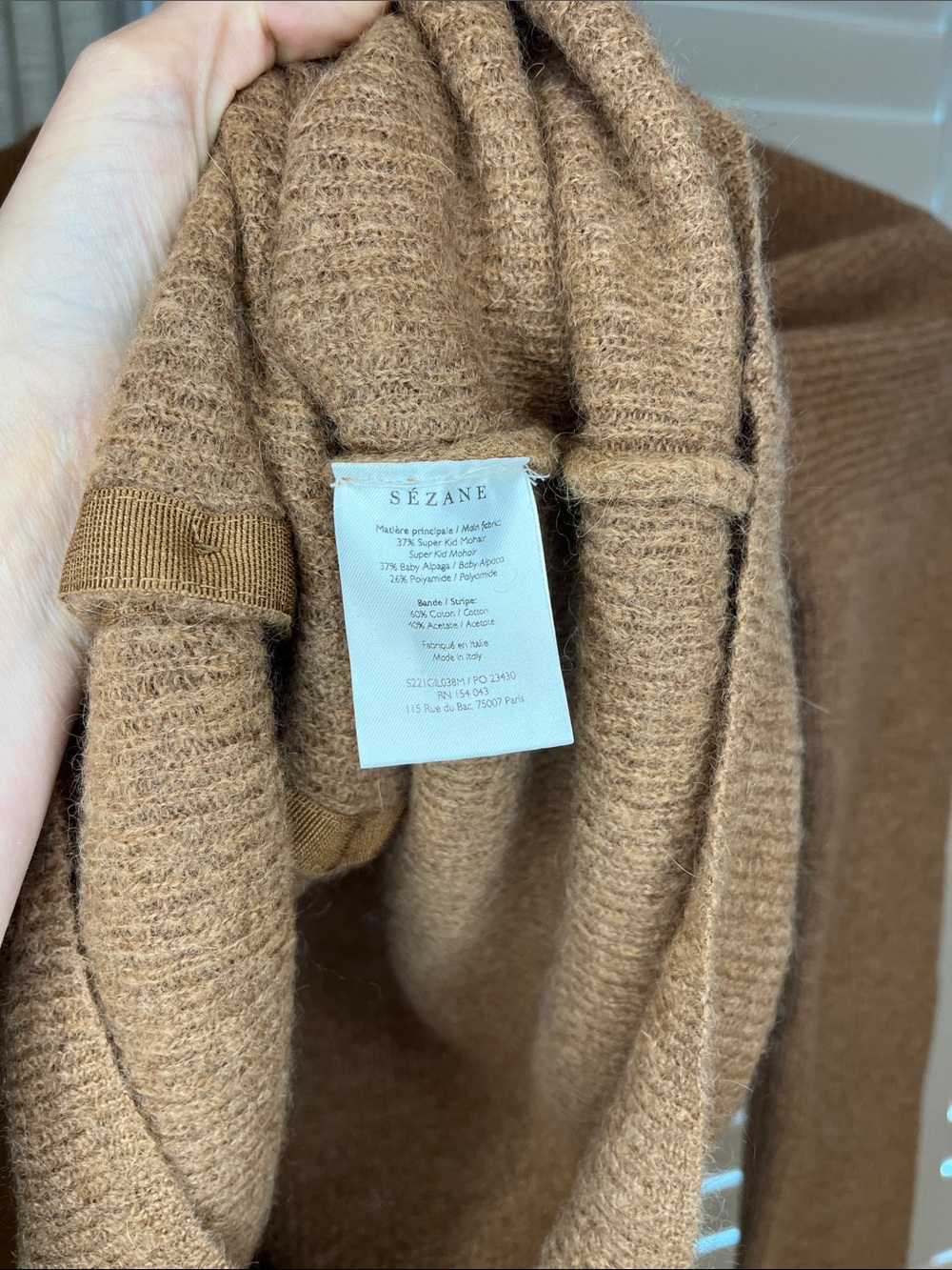 Sezane Gaspard Button-Front Crewneck Cardigan in Camel Brown XS Like New - Picture 4 of 6